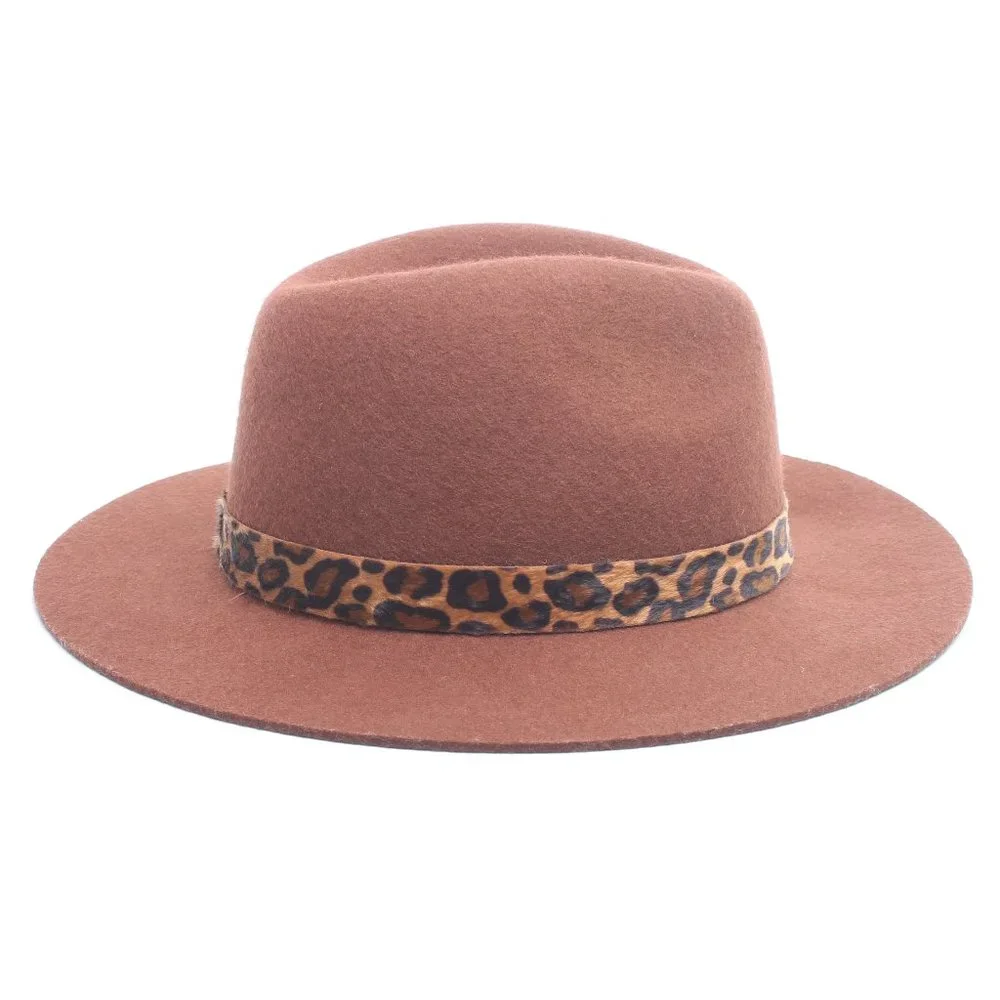 100% Wool Women's Brim Hat Adjustable Size Brown